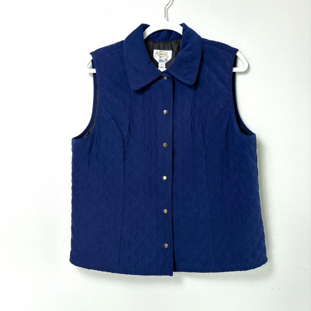 Talbots‎ Quilted Snap Front Vest Size L Blue Sleeveless Outdoor Hiking Vintage